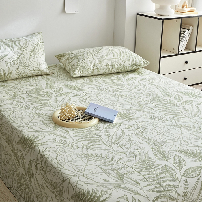 91家纺网 家纺一手货源 找家纺 怡家居 2025新款全棉老粗布床单床笠三件套 云锦-绿