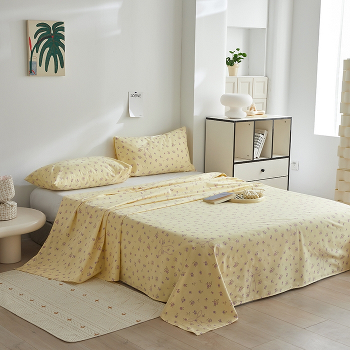 91家纺网 家纺一手货源 找家纺 怡家居 2025新款全棉老粗布床单床笠三件套 流云