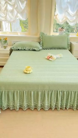 91家纺网 家纺一手货源 找家纺 慧菲  2025新款PE高分子凉感席床裙凉席三件套 【6-7斤】 清新绿