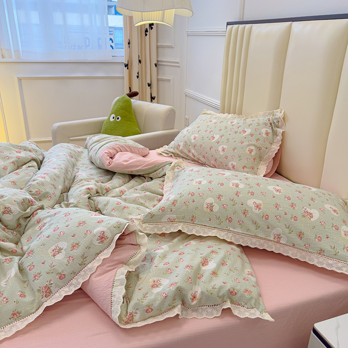 91家纺网 家纺一手货源 找家纺 竹合家纺 2025新款云感皱皱四件套-镂空花边款法式 花边款-情人恰恰