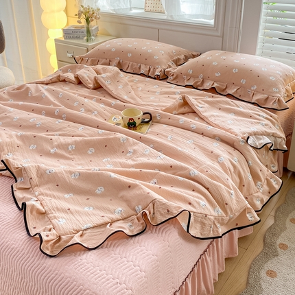 91家纺网 家纺一手货源 找家纺 （总）希朵家纺 2025新款木棉皱皱纱多功能床盖四件套