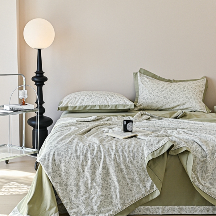 91家纺网 家纺一手货源 找家纺 金喜 2025新款天丝棉大豆印花夏凉被夏被四件套 墨花