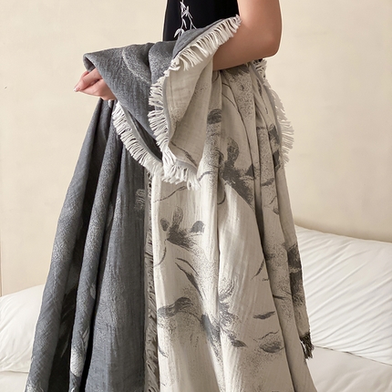 麻依 2025新款全棉精细纱民宿纱布毯子四层 莫兰灰
