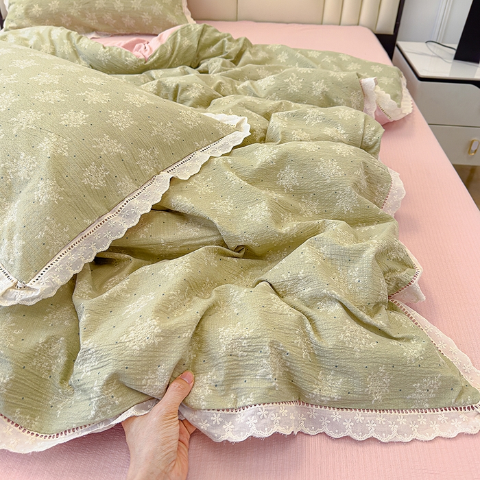 91家纺网 家纺一手货源 找家纺 竹合家纺 2025新款云感皱皱四件套-镂空花边款法式 花边款-陌上