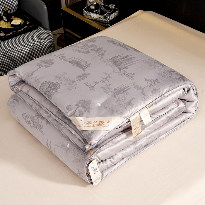 91家纺网 家纺一手货源 找家纺 鑫田家纺 2025新款天丝蚕丝被100%柞蚕丝夏被莱赛尔天丝数码印花 约定-浅灰