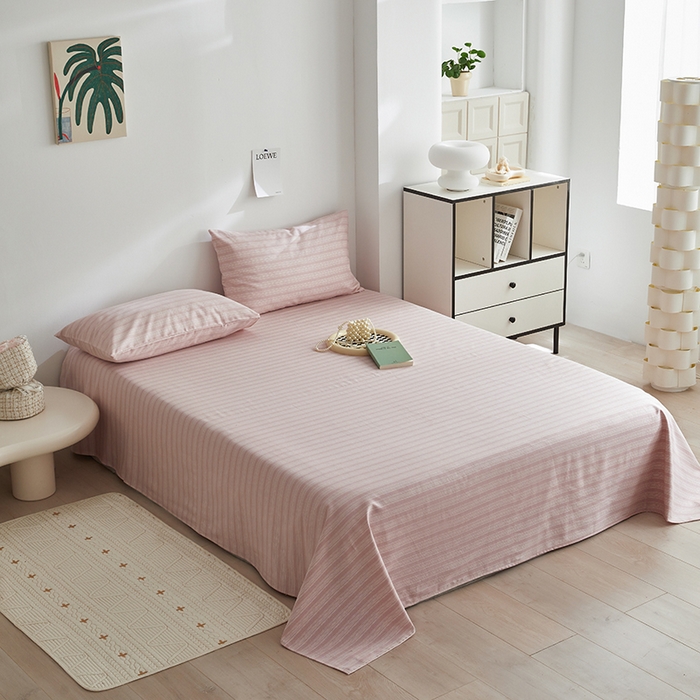 91家纺网 家纺一手货源 找家纺 怡家居 2025新款全棉老粗布床单床笠三件套 彼年-豆沙