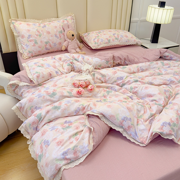 91家纺网 家纺一手货源 找家纺 竹合家纺 2025新款云感皱皱四件套-镂空花边款法式 花边款-若欢