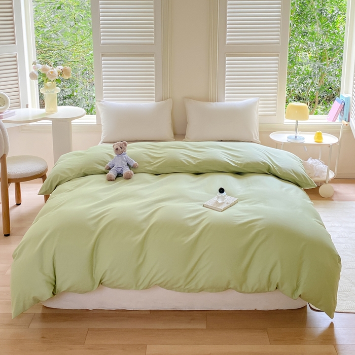 91家纺网 家纺一手货源 找家纺 黑马家居 2025新款全棉喷气13070印花单被套 田苑小风 绿