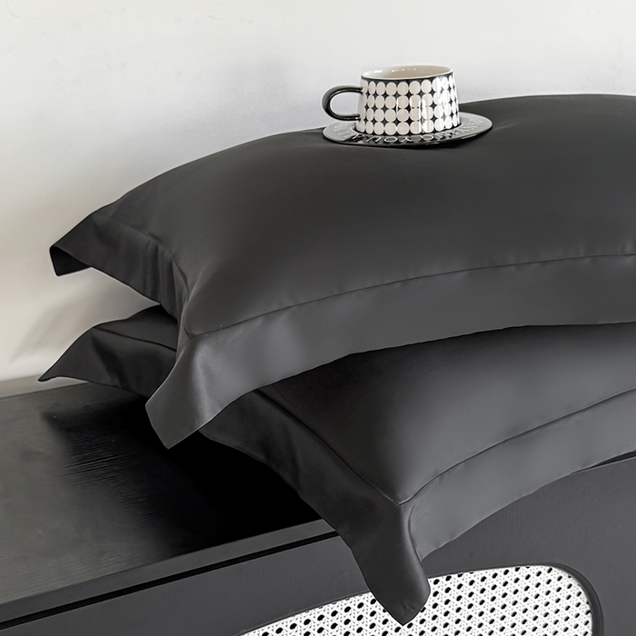 91家纺网 家纺一手货源 找家纺 金喜 2025新款LF级60支莱赛尔天丝枕套宽边枕套 乌木黑