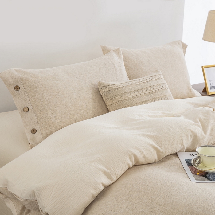 91家纺网 家纺一手货源 找家纺 （总）鲁爱家纺供货 2025新款AB版棉麻纽扣款四件套 