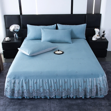 91家纺网 家纺一手货源 找家纺 席皇后  2025新款可机洗抗菌提花冰丝席 青枝夏【蓝】