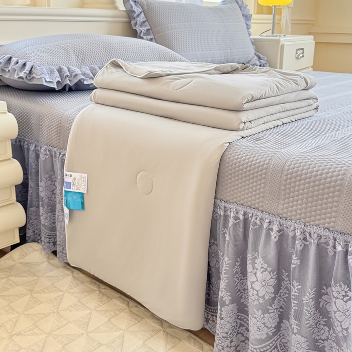 91家纺网 家纺一手货源 找家纺 慧菲  2025新款PE高分子凉感席床裙凉席三件套 【6-7斤】 月光灰