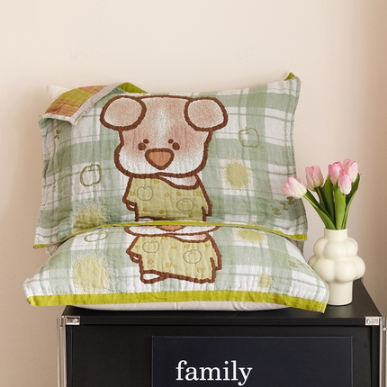 91家纺网 家纺一手货源 找家纺 2025新款纯棉全棉纱布枕巾一对装全棉四层纱布 苹果猪猪