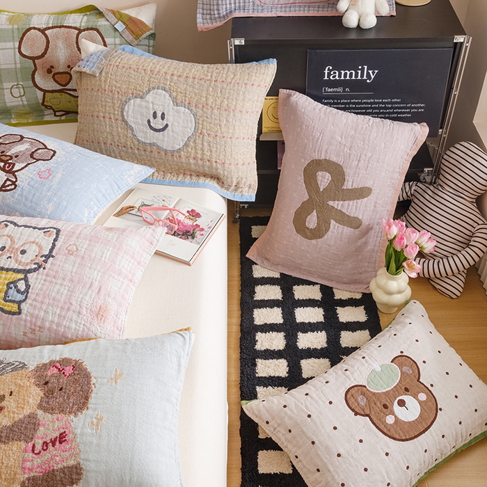 91家纺网 家纺一手货源 找家纺 2025新款纯棉全棉纱布枕巾一对装全棉四层纱布 组合