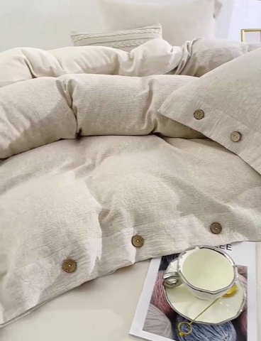 91家纺网 家纺一手货源 找家纺 （总）鲁爱家纺供货 2025新款AB版棉麻纽扣款四件套 