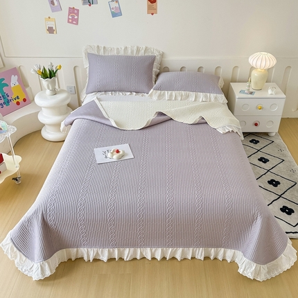 91家纺网 家纺一手货源 找家纺 （总）岚吉 2025新款莫代尔纯色小花边床盖三件套