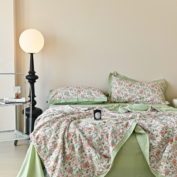 91家纺网 家纺一手货源 找家纺 金喜 2025新款天丝棉大豆印花夏凉被夏被四件套 莫奈