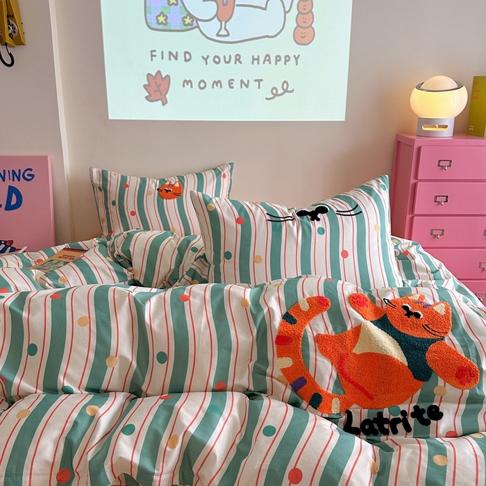 91家纺网 家纺一手货源 找家纺 时年家纺 2025新款全棉印花卡通毛巾绣系列套件 充值会员优惠5元 球球猫