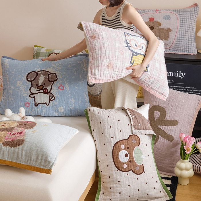 91家纺网 家纺一手货源 找家纺 2025新款纯棉全棉纱布枕巾一对装全棉四层纱布 组合