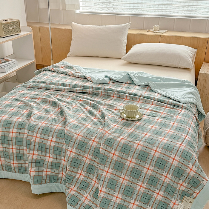 91家纺网 家纺一手货源 找家纺 博弈家纺 2025新款水洗棉棉花夏被 芸绿