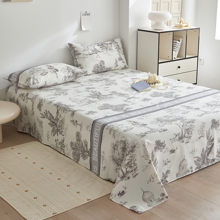 91家纺网 家纺一手货源 找家纺 怡家居 2025新款全棉老粗布床单床笠三件套 云绯