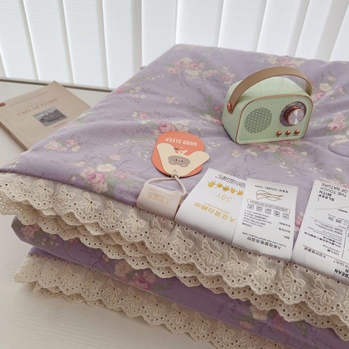 91家纺网 家纺一手货源 找家纺 于果2025新款双层纱花边款夏被 豆蔻紫