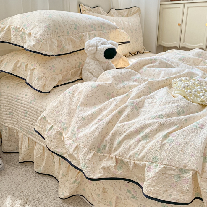 91家纺网 家纺一手货源 找家纺 2025新款云感双层纱夏被四件套-床盖款 薄荷微凉