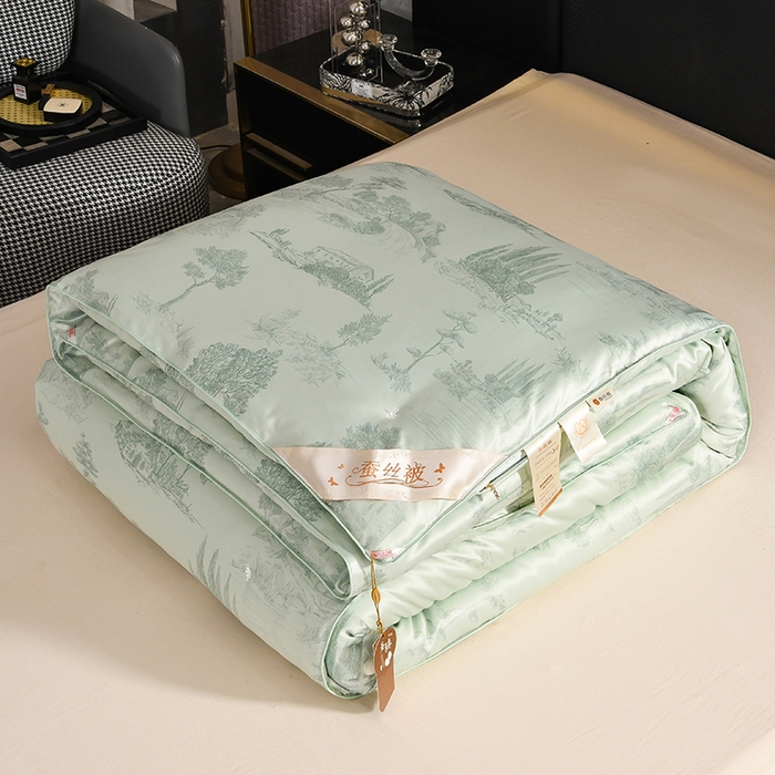 91家纺网 家纺一手货源 找家纺 鑫田家纺 2025新款天丝蚕丝被100%柞蚕丝夏被莱赛尔天丝数码印花 玛瑙绿