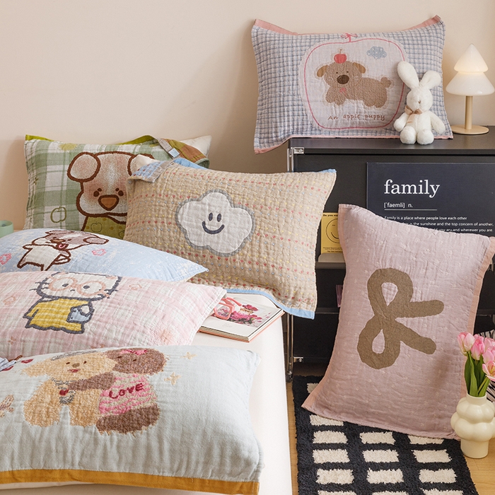 91家纺网 家纺一手货源 找家纺 2025新款纯棉全棉纱布枕巾一对装全棉四层纱布 组合