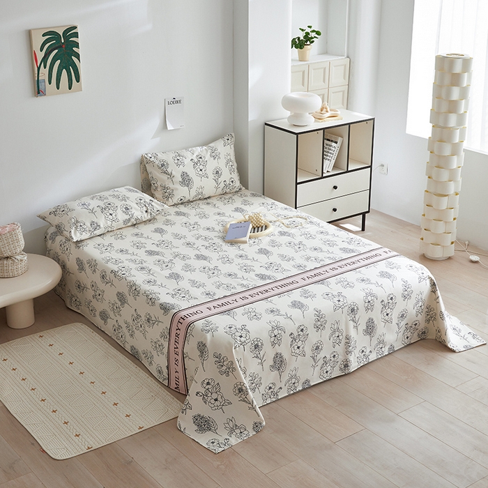 91家纺网 家纺一手货源 找家纺 怡家居 2025新款全棉老粗布床单床笠三件套 云舒