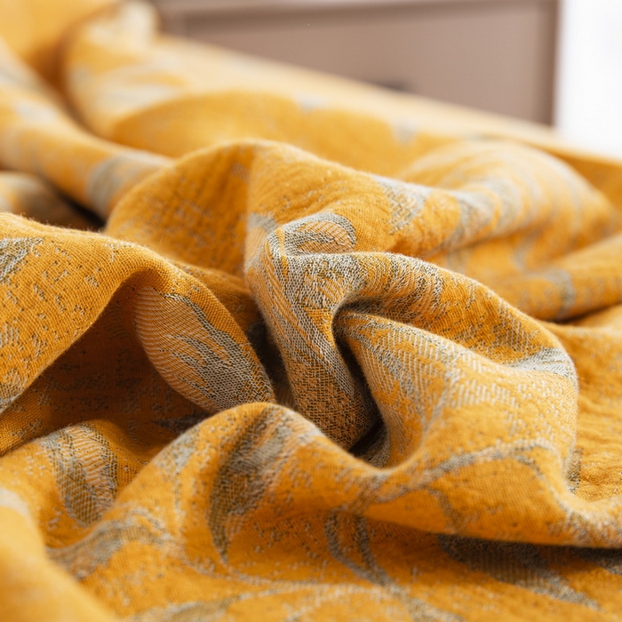 91家纺网 家纺一手货源 找家纺 鲁爱家纺供货 2025新款全棉色织双层纱纽扣款四件套 国色天香-栀子黄