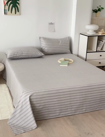 91家纺网 家纺一手货源 找家纺 怡家居 2025新款全棉老粗布床单床笠三件套 彼年-灰