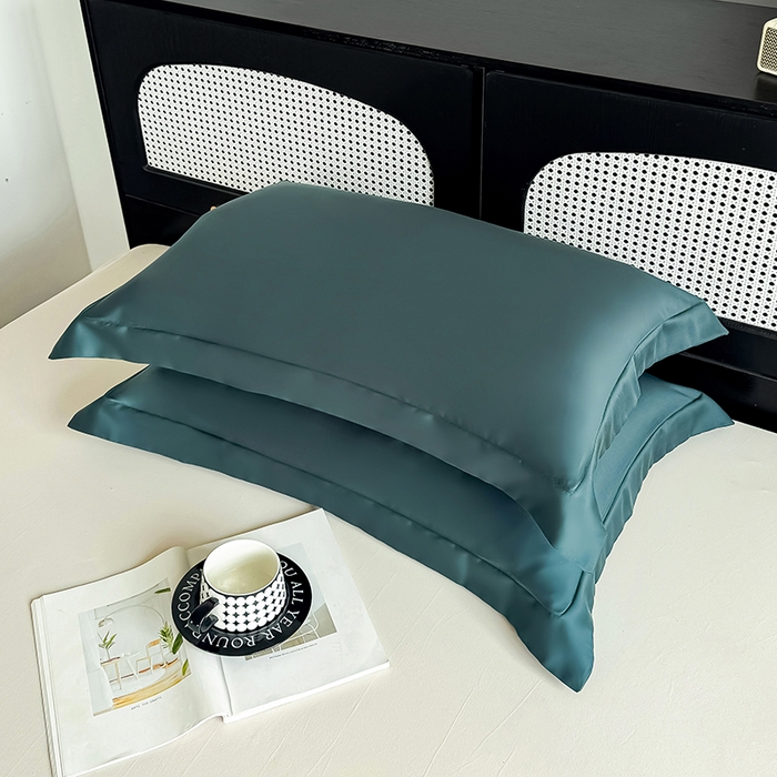 91家纺网 家纺一手货源 找家纺 金喜 2025新款LF级60支莱赛尔天丝枕套宽边枕套 曼岛绿