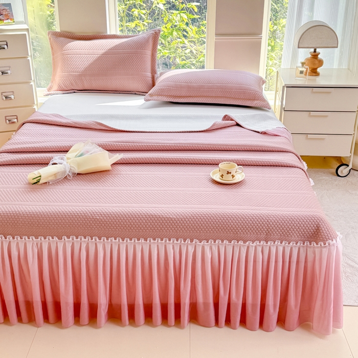 91家纺网 家纺一手货源 找家纺 （总）慧菲 2025新款渐变床裙PE高分子凉感席床裙凉席三件套 