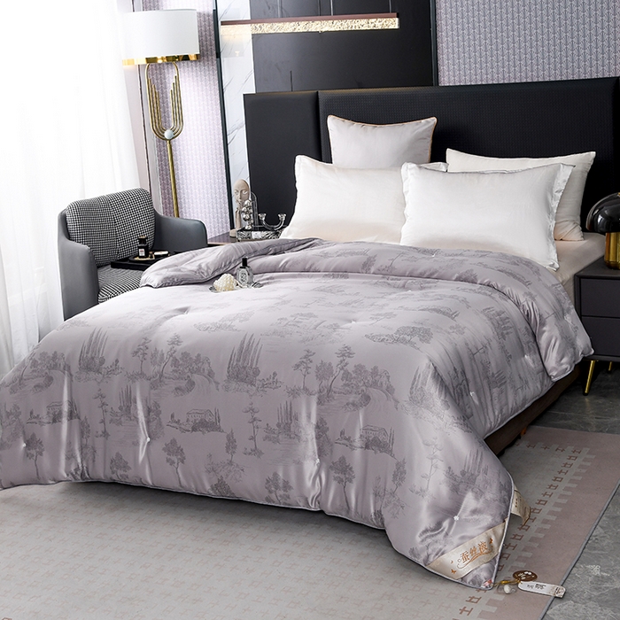 91家纺网 家纺一手货源 找家纺 鑫田家纺 2025新款天丝蚕丝被100%柞蚕丝夏被莱赛尔天丝数码印花 约定-浅灰