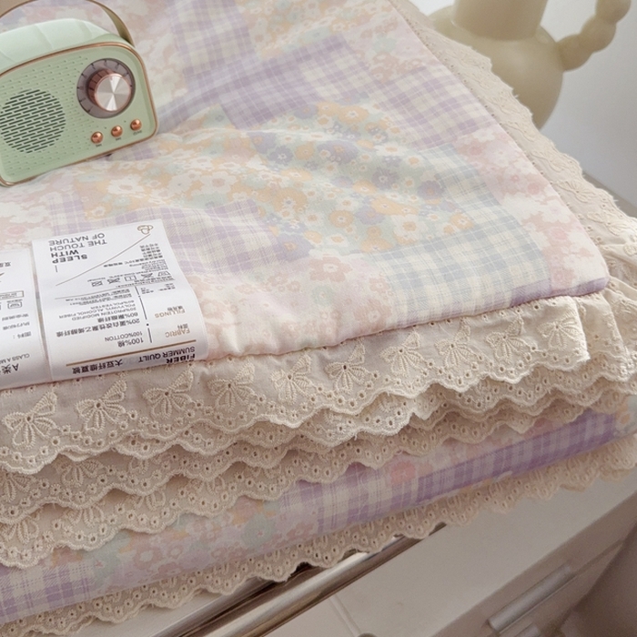 91家纺网 家纺一手货源 找家纺 于果2025新款双层纱花边款夏被 山花浪漫