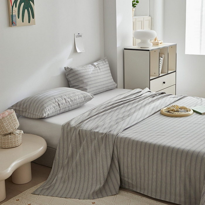 91家纺网 家纺一手货源 找家纺 怡家居 2025新款全棉老粗布床单床笠三件套 彼年-灰