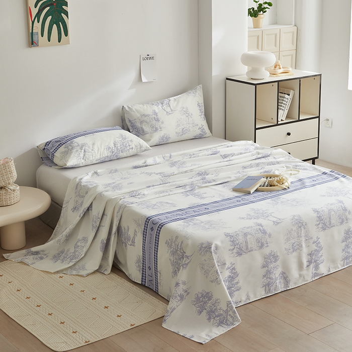 91家纺网 家纺一手货源 找家纺 怡家居 2025新款全棉老粗布床单床笠三件套 无垠