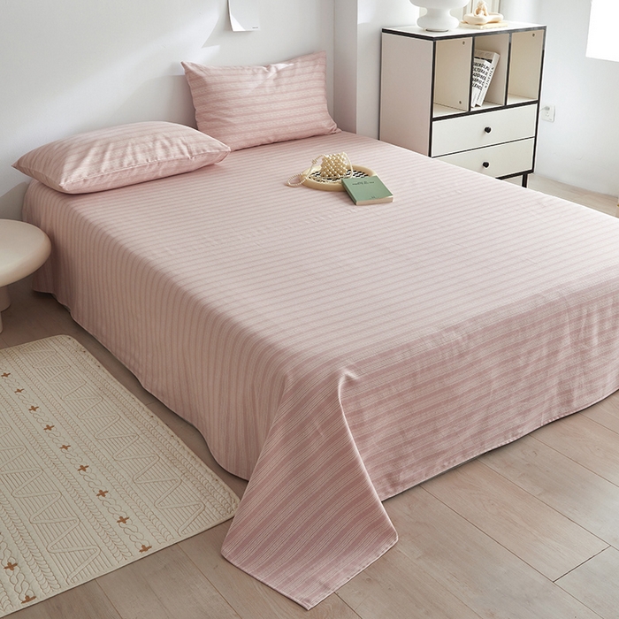 91家纺网 家纺一手货源 找家纺 怡家居 2025新款全棉老粗布床单床笠三件套 彼年-豆沙