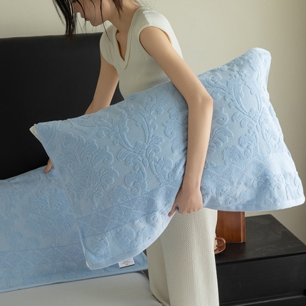 乐家毛巾被（工厂自产自销） 2025新款纯棉浮雕老式枕巾 浅蓝色