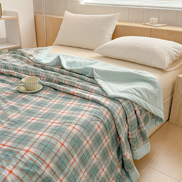 91家纺网 家纺一手货源 找家纺 博弈家纺 2025新款水洗棉棉花夏被 芸绿