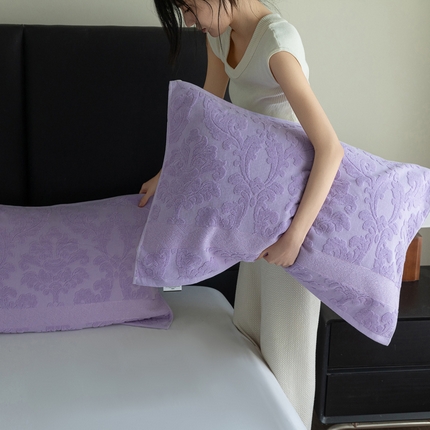 91家纺网 家纺一手货源 找家纺 乐家毛巾被（工厂自产自销） 2025新款纯棉浮雕老式枕巾 紫色