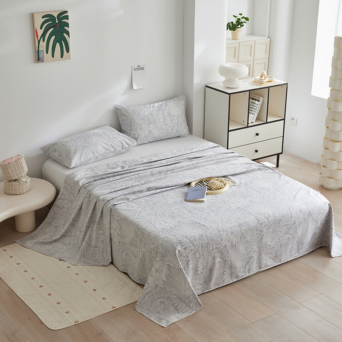 91家纺网 家纺一手货源 找家纺 怡家居 2025新款全棉老粗布床单床笠三件套 染心-灰