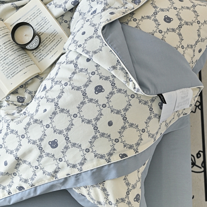 91家纺网 家纺一手货源 找家纺 金喜 2025新款天丝棉大豆印花夏凉被夏被四件套 蓝调