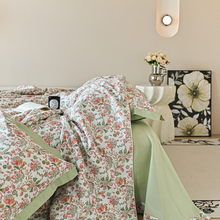 91家纺网 家纺一手货源 找家纺 金喜 2025新款天丝棉大豆印花夏凉被夏被四件套 莫奈