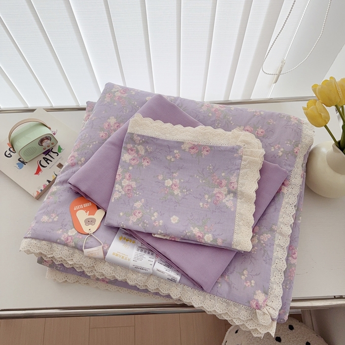 91家纺网 家纺一手货源 找家纺 于果2025新款双层纱花边款夏被 豆蔻紫