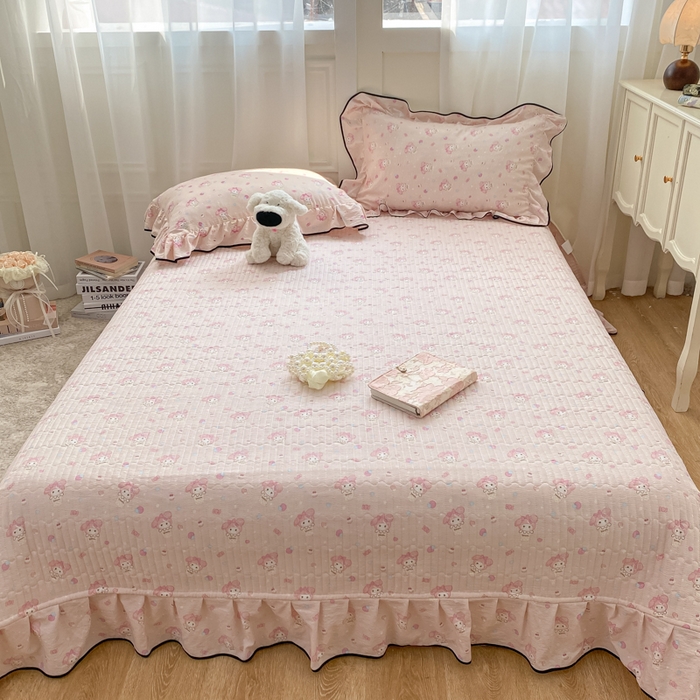 91家纺网 家纺一手货源 找家纺 2025新款云感双层纱夏被四件套-床盖款 小美冰激凌