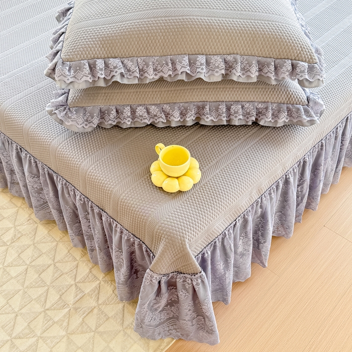 91家纺网 家纺一手货源 找家纺 慧菲  2025新款PE高分子凉感席床裙凉席三件套 【6-7斤】 月光灰