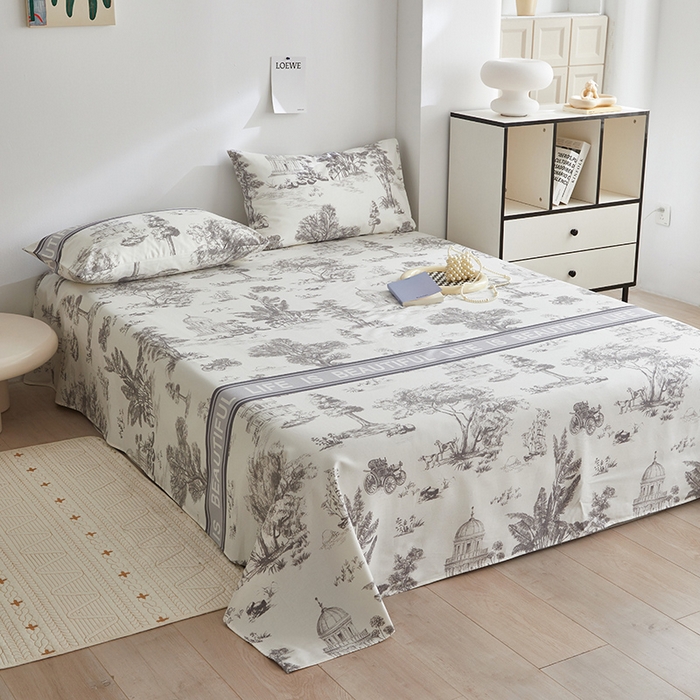 91家纺网 家纺一手货源 找家纺 怡家居 2025新款全棉老粗布床单床笠三件套 云绯