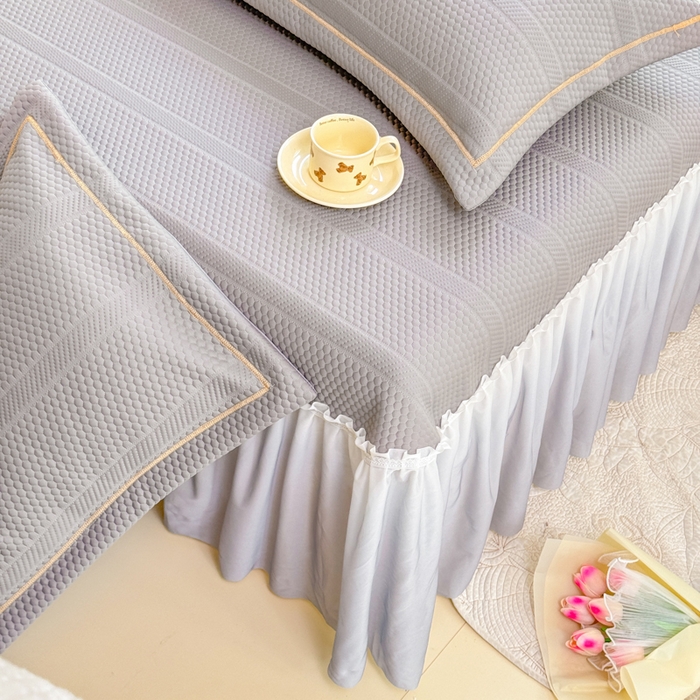 91家纺网 家纺一手货源 找家纺 慧菲 2025新款渐变床裙PE高分子凉感席床裙凉席三件套  高级灰